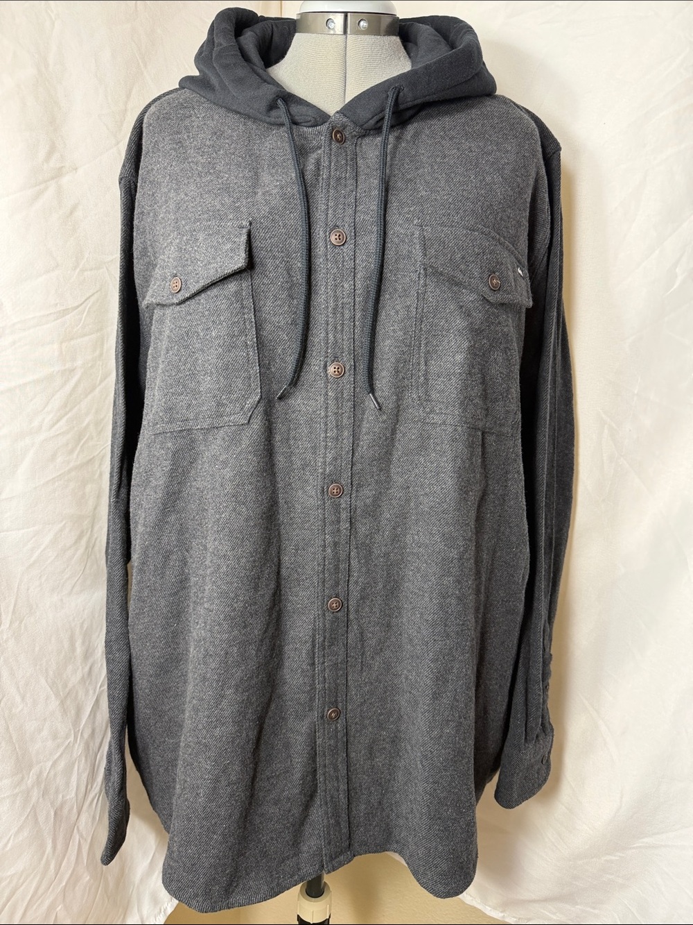 Quiksilver Men's Grey Hooded Flannel Shirt Jacket Button Up Shacket XXL